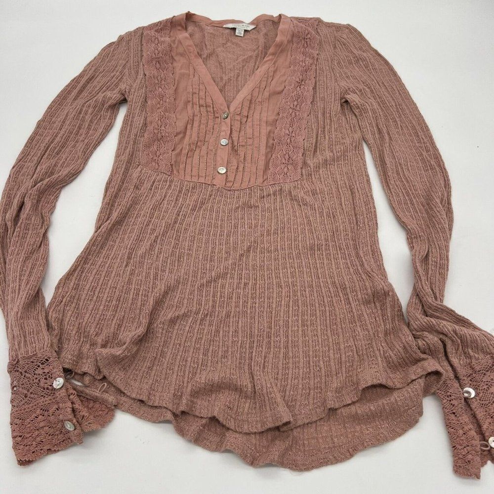 Lucky Brand Womens sz XS Ash Rose Pink Lace Mix Drop Needle Top